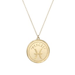 Pisces Coin Charm Necklace in 18K Gold Plated Silver