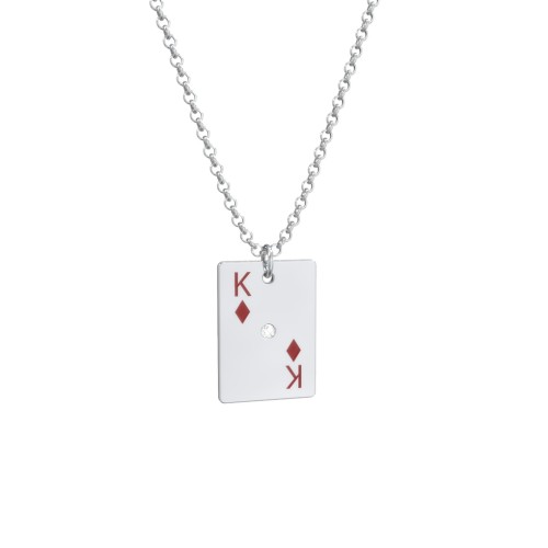 King of Diamonds Playing Card Charm Necklace – Sterling Silver with Cubic Zirconia