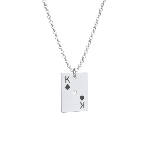 King of Spades Playing Card Charm Necklace – Sterling Silver with Cubic Zirconia