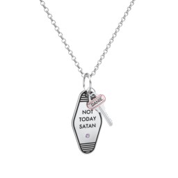Not Today Satan Engravable Retro Keychain Charm Necklace with Accent - Black