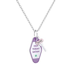 Not Today Satan Engravable Retro Keychain Charm Necklace with Accent - Purple