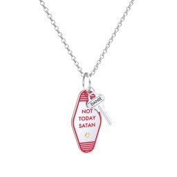 Not Today Satan Engravable Retro Keychain Charm Necklace with Accent - Red in 925 Sterling Silver with Citrine