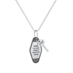 Sorry I'm Late Engravable Retro Keychain Charm Necklace - Black