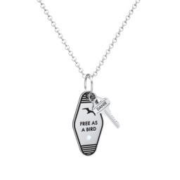 Free As A Bird Engravable Retro Keychain Charm Necklace with Accent - Black in 925 Sterling Silver