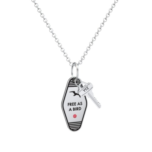 Free As A Bird Engravable Retro Keychain Charm Necklace with Accent - Black