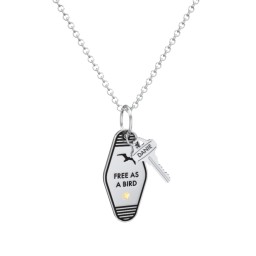 Free As A Bird Engravable Retro Keychain Charm Necklace with Accent - Black in 925 Sterling Silver with Citrine