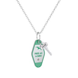 Free As A Bird Engravable Retro Keychain Charm Necklace with Accent - Green
