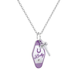 Lucky Horseshoe Engravable Retro Keychain Charm Necklace with Accent - Purple in 925 Sterling Silver with Smokey Quartz