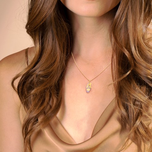 Lucky Horseshoe Engravable Retro Keychain Charm Necklace with Accent - Purple – Sterling Silver with Garnet