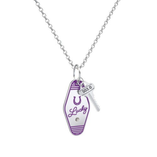 Lucky Horseshoe Engravable Retro Keychain Charm Necklace with Accent - Purple – Sterling Silver with Smokey Quartz