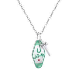 Lucky Horseshoe Engravable Retro Keychain Charm Necklace with Accent - Green