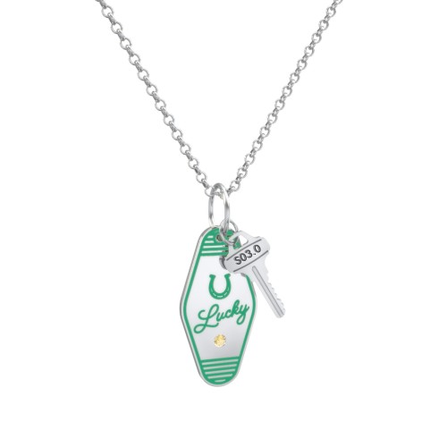 Lucky Horseshoe Engravable Retro Keychain Charm Necklace with Accent - Green – Sterling Silver with Citrine