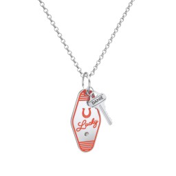Lucky Horseshoe Engravable Retro Keychain Charm Necklace with Accent - Orange in 925 Sterling Silver with Smokey Quartz