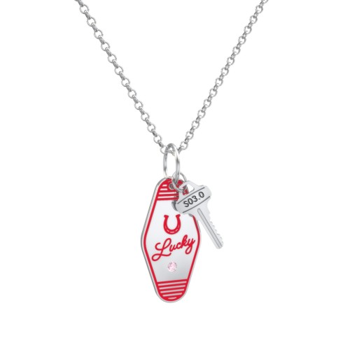 Lucky Horseshoe Engravable Retro Keychain Charm Necklace with Accent - Red – Sterling Silver with Pink Tourmaline