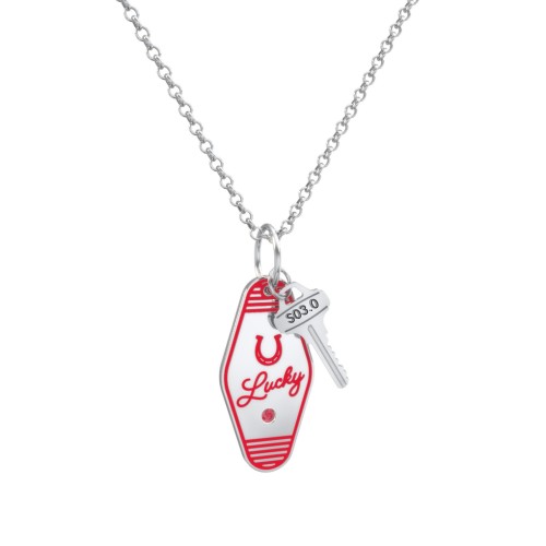 Lucky Horseshoe Engravable Retro Keychain Charm Necklace with Accent - Red – Sterling Silver with Garnet