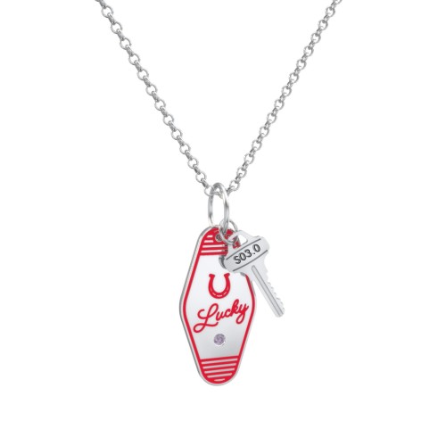 Lucky Horseshoe Engravable Retro Keychain Charm Necklace with Accent - Red – Sterling Silver with Alexandrite