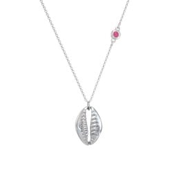 Coffee Bean Shell Necklace with Bezel Set Gemstone