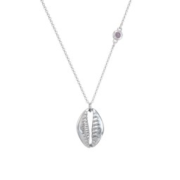 Coffee Bean Shell Necklace with Bezel Set Gemstone