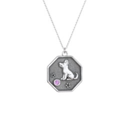 Year of the Dog Engravable Zodiac Medallion Necklace in 925 Sterling Silver with Amethyst