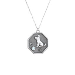 Year of the Dog Engravable Zodiac Medallion Necklace in 925 Sterling Silver with Blue Topaz