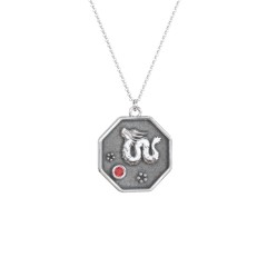 Year of the Dragon Engravable Zodiac Medallion Necklace – Sterling Silver with Ruby
