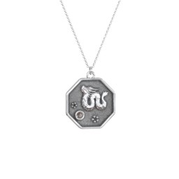 Year of the Dragon Engravable Zodiac Medallion Necklace in 925 Sterling Silver with Smokey Quartz