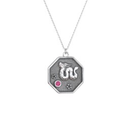 Year of the Dragon Engravable Zodiac Medallion Necklace in 925 Sterling Silver with Ruby