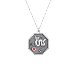Year of the Dragon Engravable Zodiac Medallion Necklace in 925 Sterling Silver with Garnet
