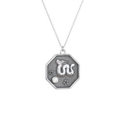 Year of the Dragon Engravable Zodiac Medallion Necklace in 925 Sterling Silver with Diamond
