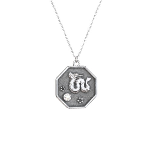 Year of the Dragon Engravable Zodiac Medallion Necklace – Sterling Silver with Diamond