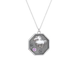 Year of the Horse Engravable Zodiac Medallion Necklace in 925 Sterling Silver with Amethyst