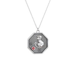 Year of the Monkey Engravable Zodiac Medallion Necklace – Sterling Silver with Ruby