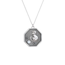 Year of the Monkey Engravable Zodiac Medallion Necklace in 925 Sterling Silver with Aquamarine