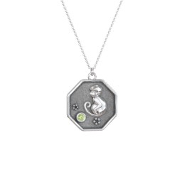 Year of the Monkey Engravable Zodiac Medallion Necklace in 925 Sterling Silver with Peridot