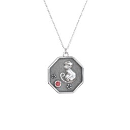 Year of the Monkey Engravable Zodiac Medallion Necklace in 925 Sterling Silver with Garnet