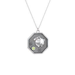 Year of the Ram Engravable Zodiac Medallion Necklace in 925 Sterling Silver with Peridot