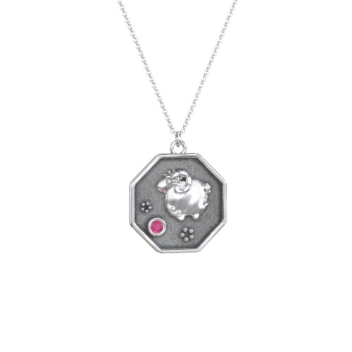 Year of the Ram Engravable Zodiac Medallion Necklace – Sterling Silver with Ruby