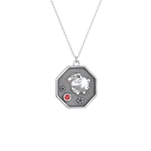 Year of the Ram Engravable Zodiac Medallion Necklace – Sterling Silver with Garnet
