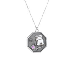 Year of the Rat Engravable Zodiac Medallion Necklace in 925 Sterling Silver with Amethyst