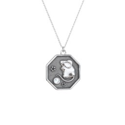 Year of the Rat Engravable Zodiac Medallion Necklace in 925 Sterling Silver with Aquamarine