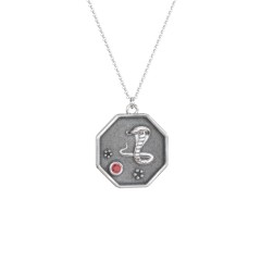 Year of the Snake Engravable Zodiac Medallion Necklace – Sterling Silver with Garnet