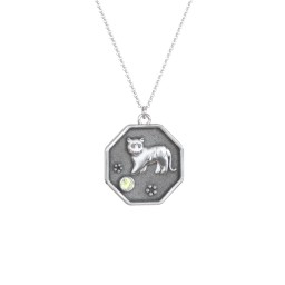 Year of the Tiger Engravable Zodiac Medallion Necklace in 925 Sterling Silver with Peridot