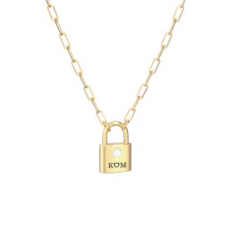 Engravable Lock Necklace with Gemstone in 18K Gold Plated Silver with Diamond