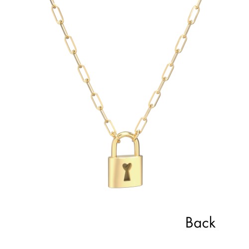 Engravable Lock Necklace with Gemstone – 18K Gold Plated Silver with Diamond