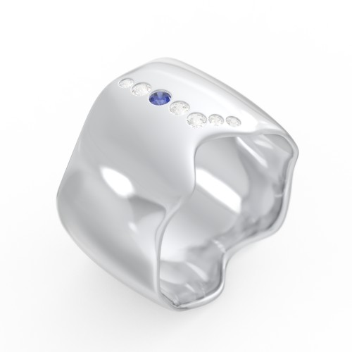 Molten Statement Ring – Sterling Silver with Blue Sapphire and Cubic Zirconia