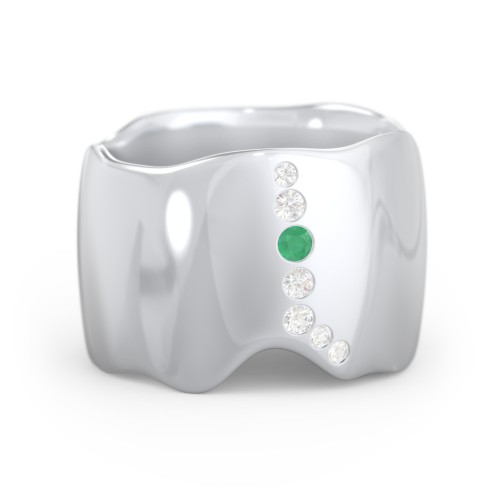 Molten Statement Ring – Sterling Silver with Emerald and Cubic Zirconia