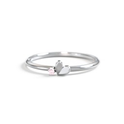 Dainty Folded Heart Ring with Accent in 925 Sterling Silver with Pink Tourmaline