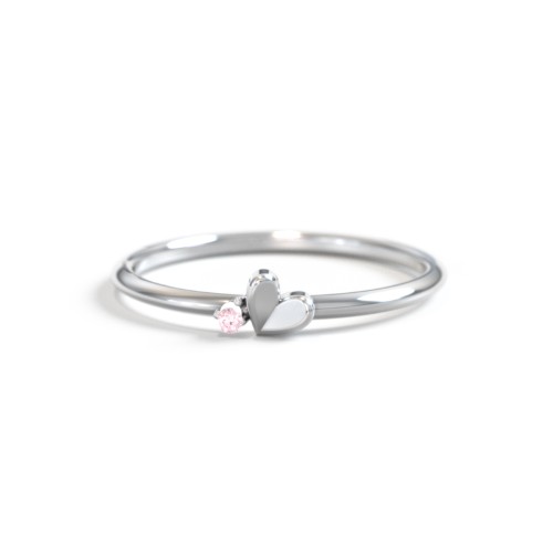 Dainty Folded Heart Ring with Accent – Sterling Silver with Pink Tourmaline