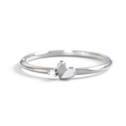 Dainty Folded Heart Ring with Accent in 925 Sterling Silver with Diamond