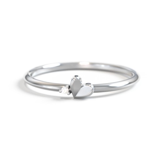 Dainty Folded Heart Ring with Accent – Sterling Silver with Diamond